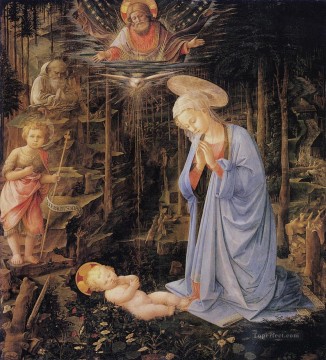  Adoration Art - The adoration with the infant Baptist and St Bernard Christian Filippino Lippi